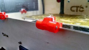 Close up of CTC Replicator clone acrylic window hinge.